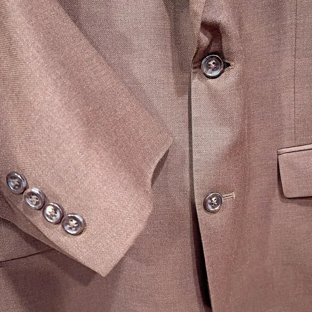 Jos A Bank Wool 2 Piece Suit Brown 2 Button Mens 43L Jacket 37L Pleated Pants